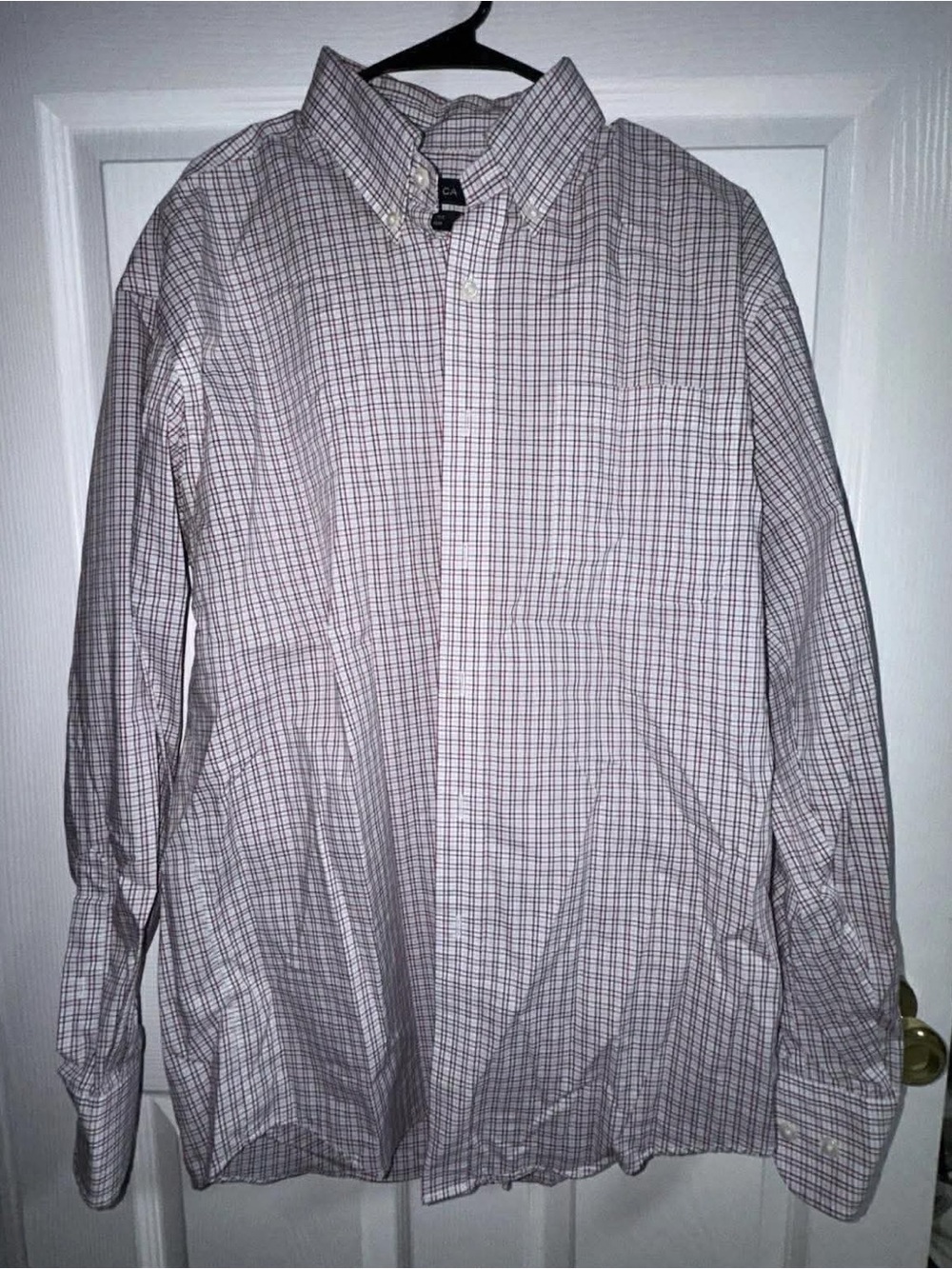 Nautica Men’s White & Red Plaid Button-Down Shirt